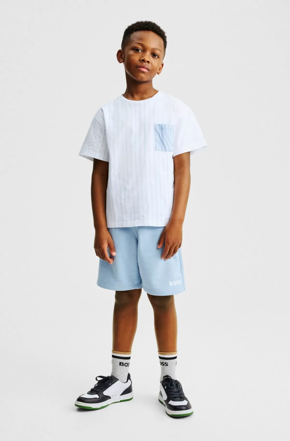 HUGO BOSS T-shirt Til Børn Med Loose Fit I Stribet Og Ensfarvet Bomuld Hvid Cheap