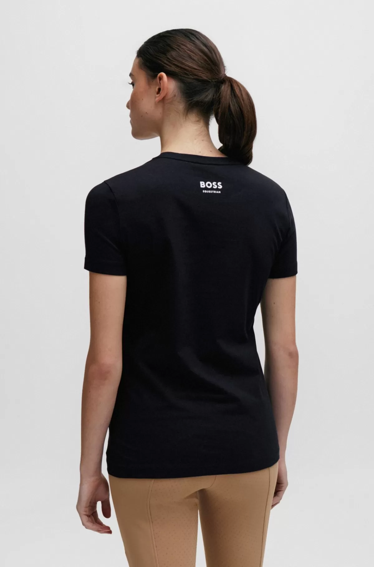 HUGO BOSS T-shirt Til Hestesport I Bomuld Med Stræk Og Logo Sort Cheap
