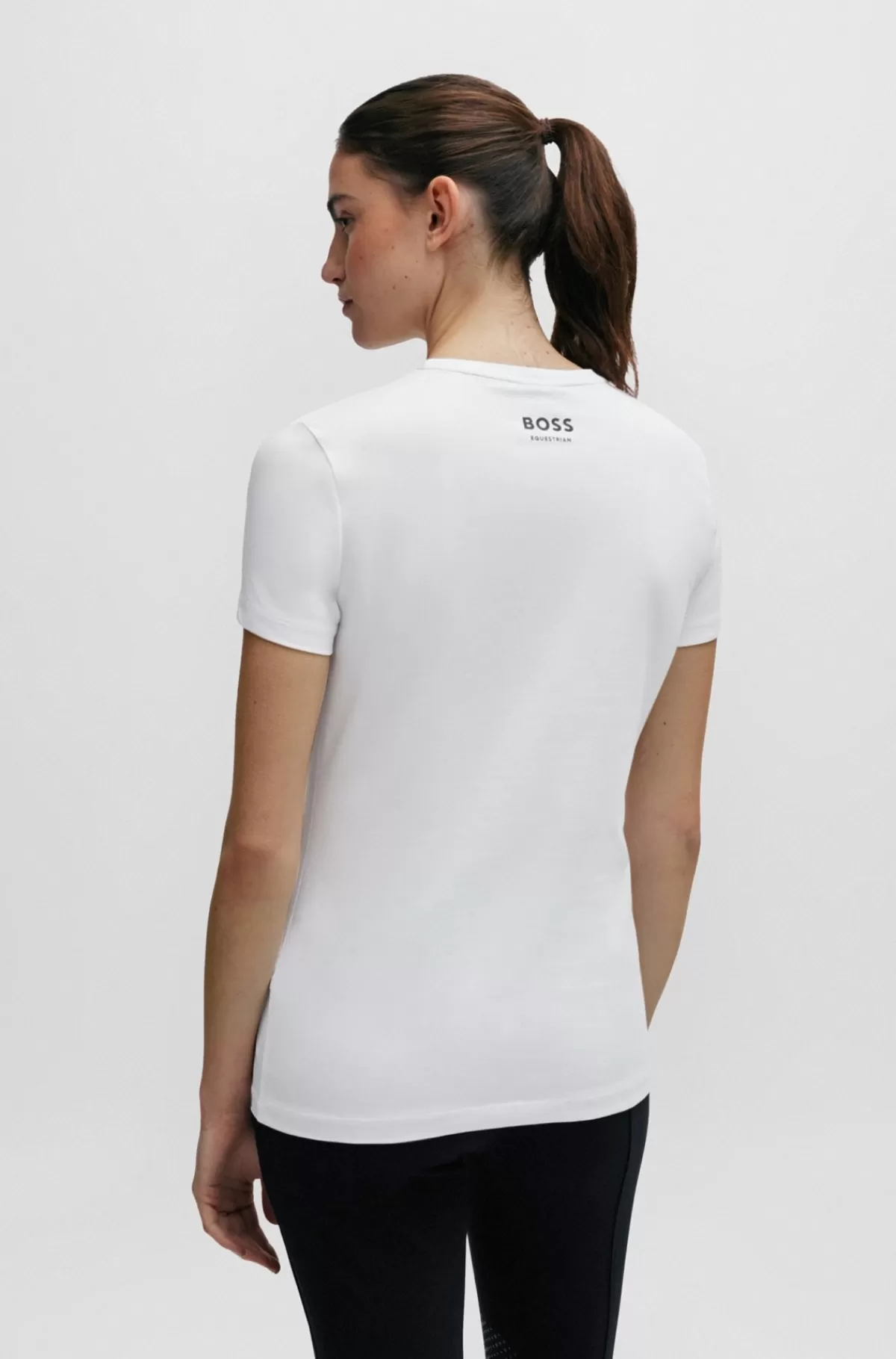 HUGO BOSS T-shirt Til Hestesport I Bomuld Med Stræk Og Logo Hvid Fashion
