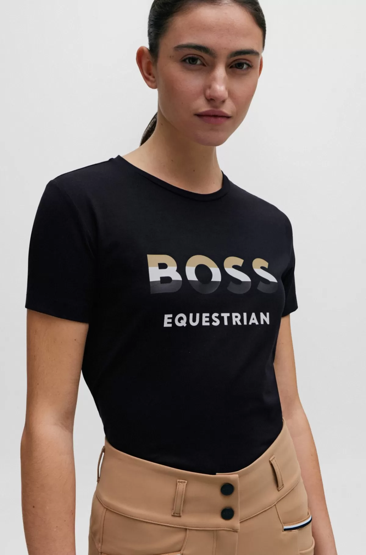 HUGO BOSS T-shirt Til Hestesport I Bomuld Med Stræk Og Logo Sort Cheap