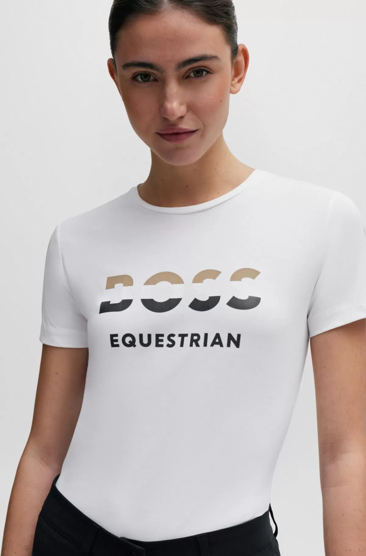 HUGO BOSS T-shirt Til Hestesport I Bomuld Med Stræk Og Logo Hvid Fashion