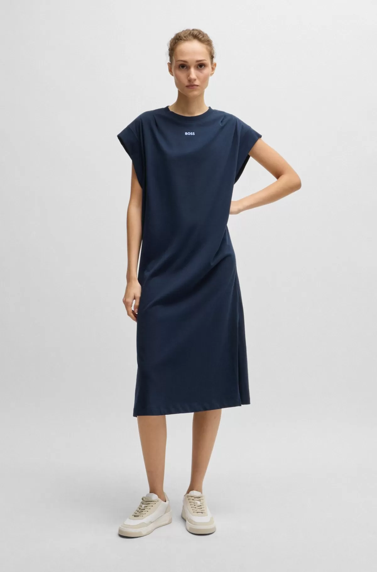 HUGO BOSS T-shirtkjole I Bomuldsjersey Med Logo Mørkeblå New