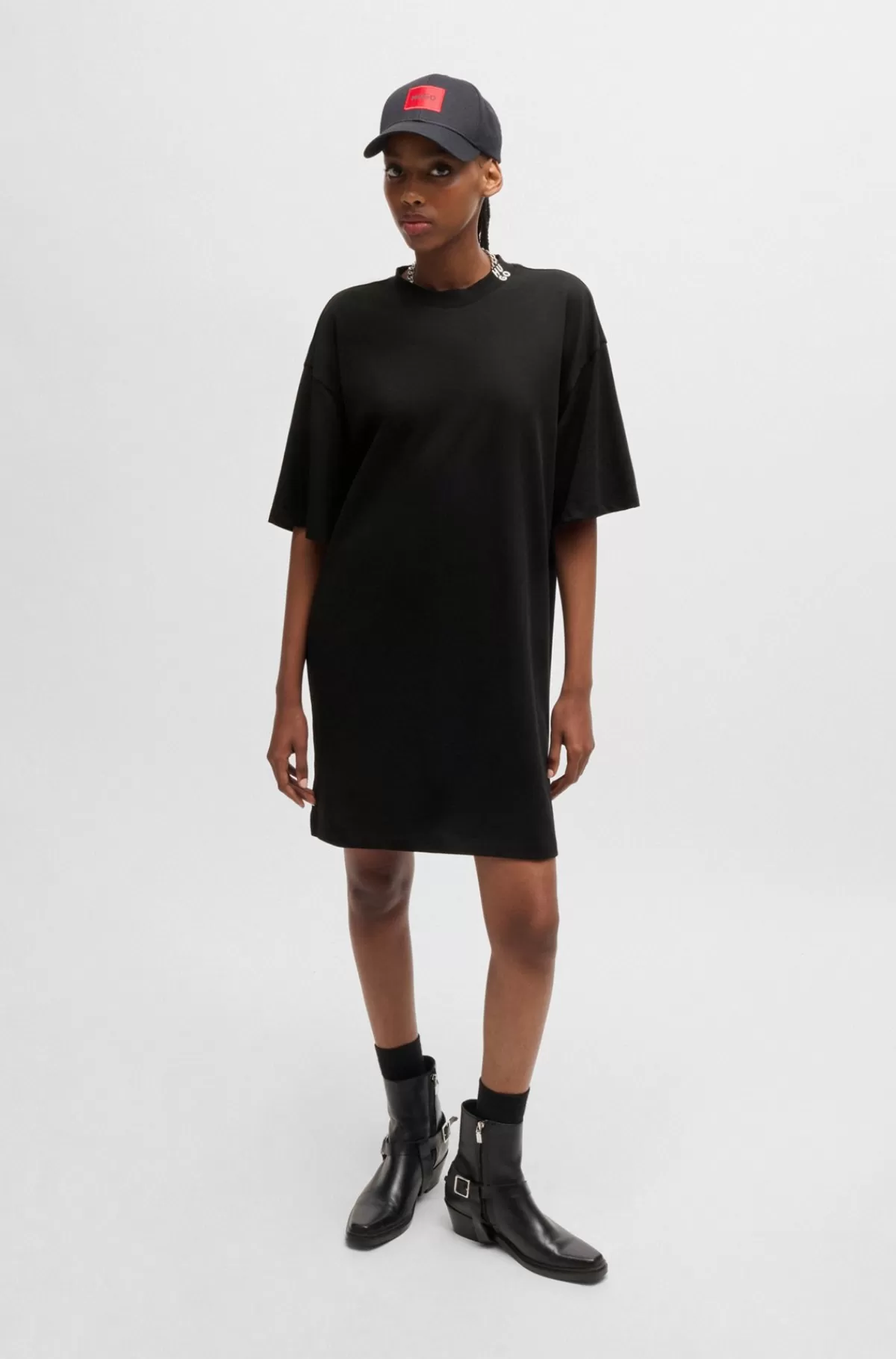 HUGO BOSS T-shirt-kjole I Bomuldsjersey Med Stablet Logo Sort Cheap