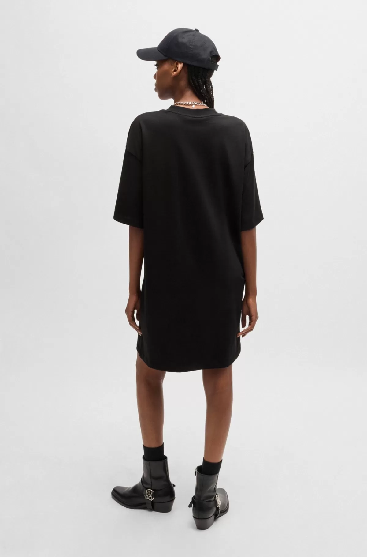 HUGO BOSS T-shirt-kjole I Bomuldsjersey Med Stablet Logo Sort Cheap