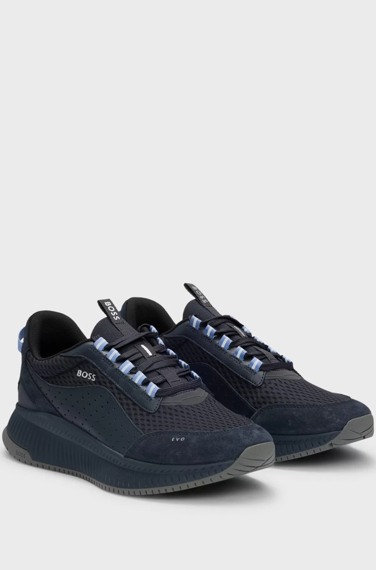 HUGO BOSS TTNM EVO Sneakers I Ruskind, Læder Og Mesh Med Sål Med Fiskebensmønster Mørkeblå Shop