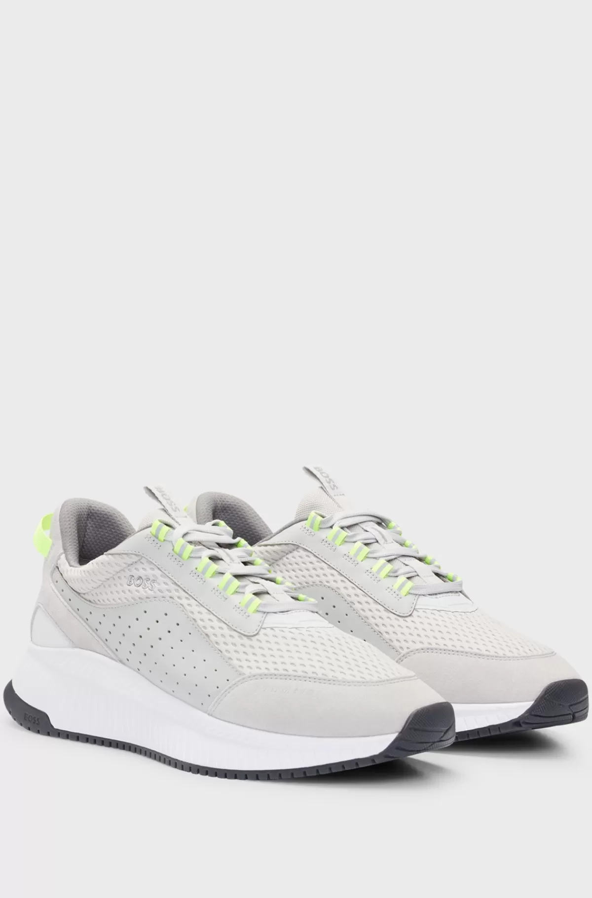 HUGO BOSS TTNM EVO Sneakers I Ruskind, Læder Og Mesh Med Sål Med Fiskebensmønster Lysegrå Online