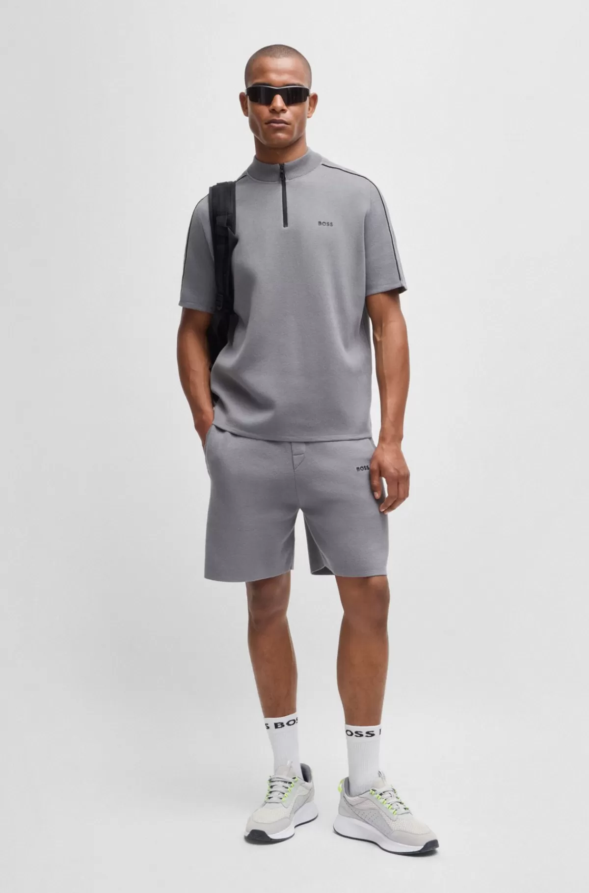 HUGO BOSS TTNM EVO Sneakers I Ruskind, Læder Og Mesh Med Sål Med Fiskebensmønster Lysegrå Online