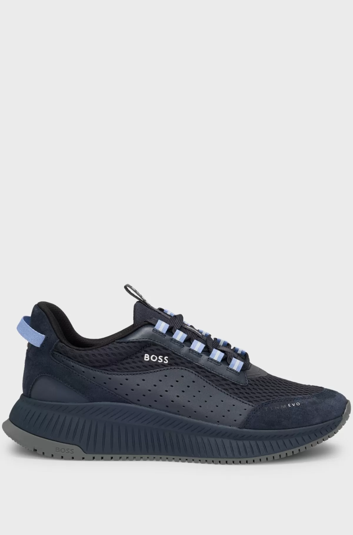 HUGO BOSS TTNM EVO Sneakers I Ruskind, Læder Og Mesh Med Sål Med Fiskebensmønster Mørkeblå Shop