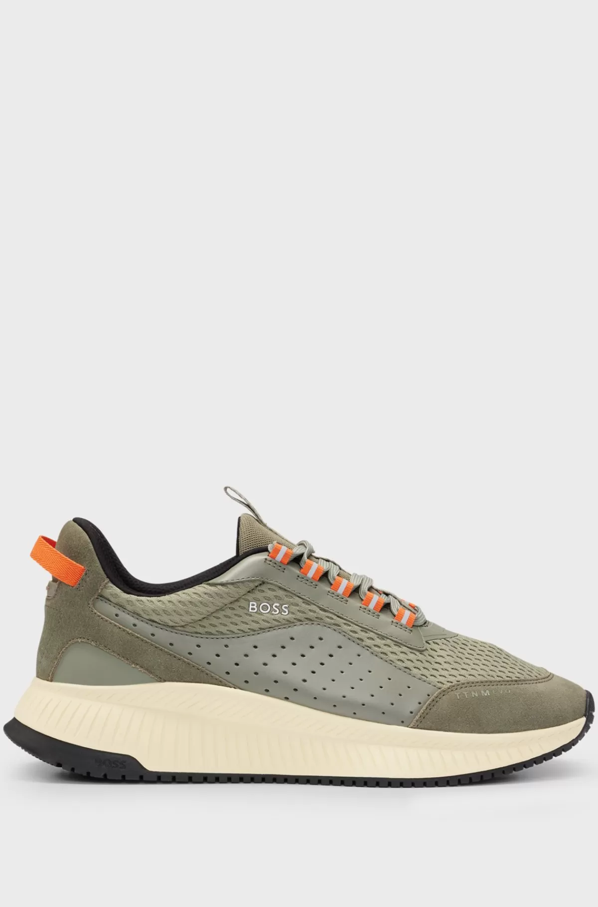 HUGO BOSS TTNM EVO Sneakers I Ruskind, Læder Og Mesh Med Sål Med Fiskebensmønster Lysegrøn New