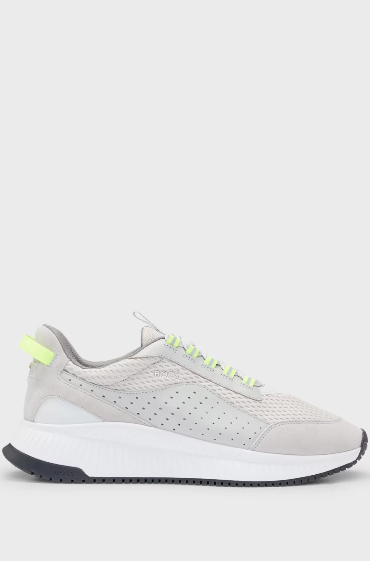 HUGO BOSS TTNM EVO Sneakers I Ruskind, Læder Og Mesh Med Sål Med Fiskebensmønster Lysegrå Online