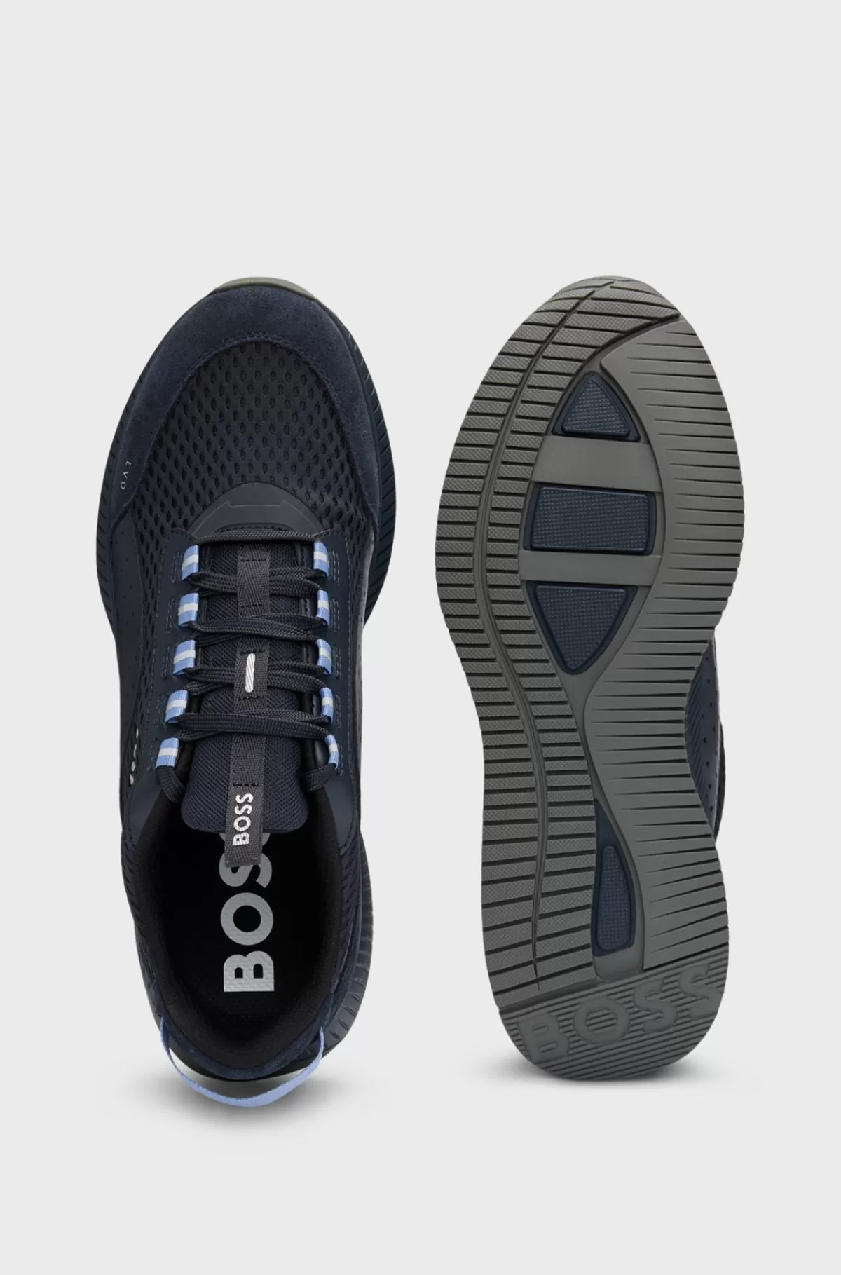 HUGO BOSS TTNM EVO Sneakers I Ruskind, Læder Og Mesh Med Sål Med Fiskebensmønster Mørkeblå Shop