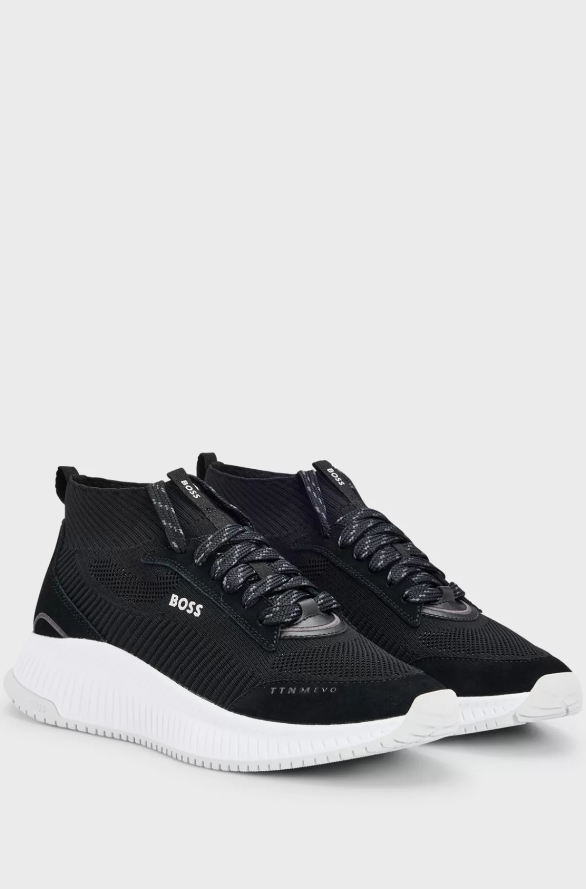 HUGO BOSS TTNM EVO-sneakers Med Mellemhøj Krave Og Strikket Overdel Sort Sale
