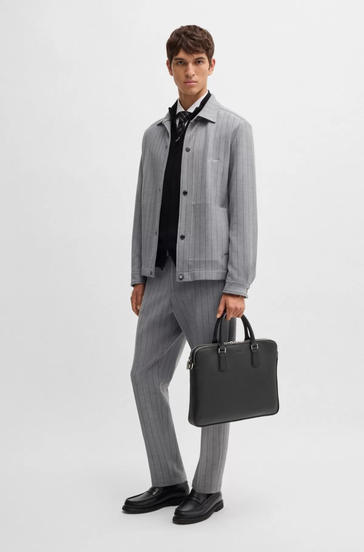 HUGO BOSS Tynd Dokumentmappe I Italiensk Læder Med Præget Logo Sort Outlet