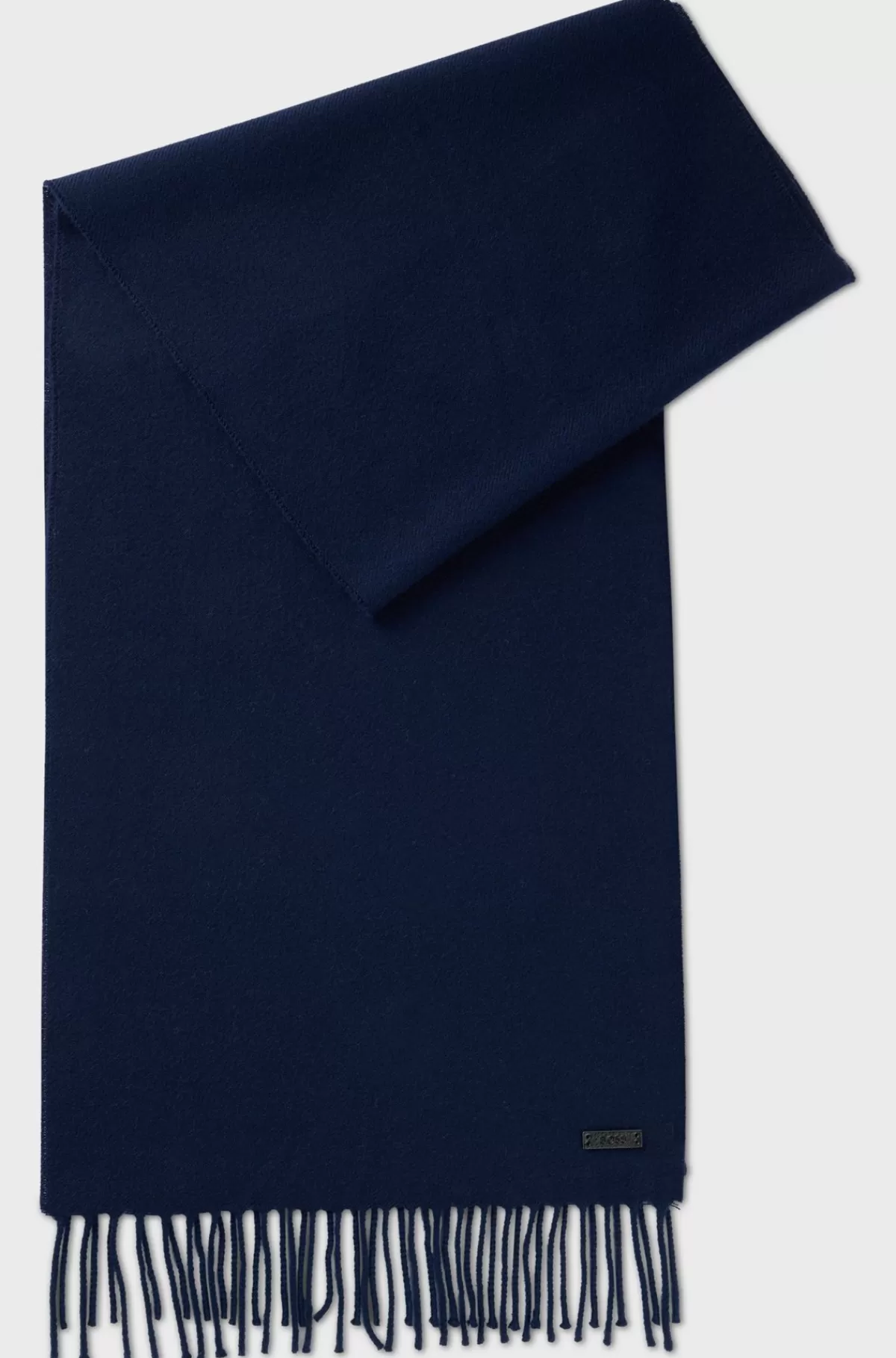 HUGO BOSS Uldtørklæde Med Logomærkat Og Snoede Frynser Mørkeblå Clearance