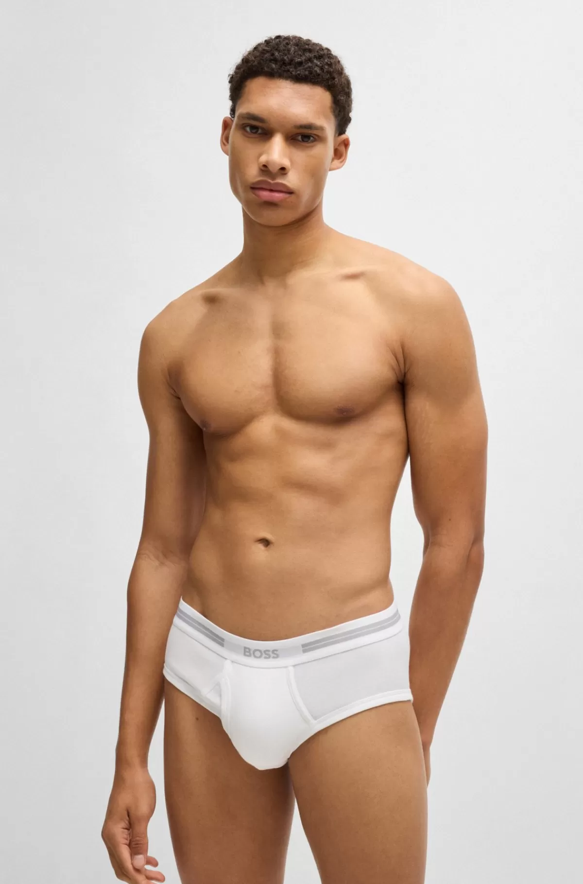 HUGO BOSS Underbukser I Ribbet Bomuld Med Logolinning Hvid Outlet
