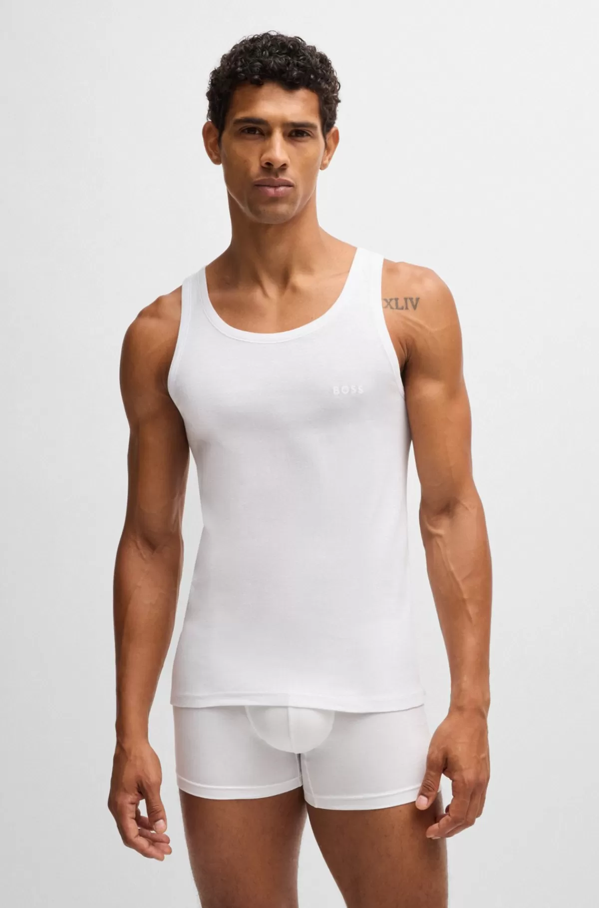 HUGO BOSS Undertøjsvest I Ribbet Bomuld Med Logoprint Hvid Sale