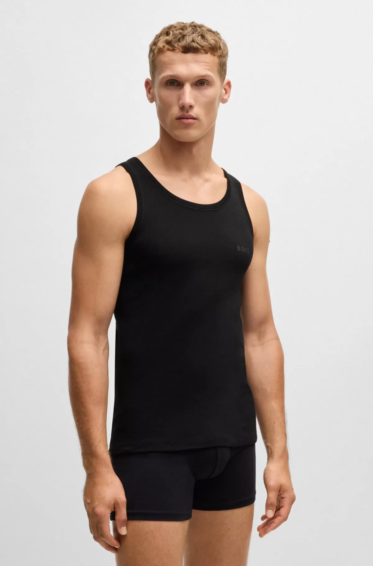 HUGO BOSS Undertøjsvest I Ribbet Bomuld Med Logoprint Sort Discount
