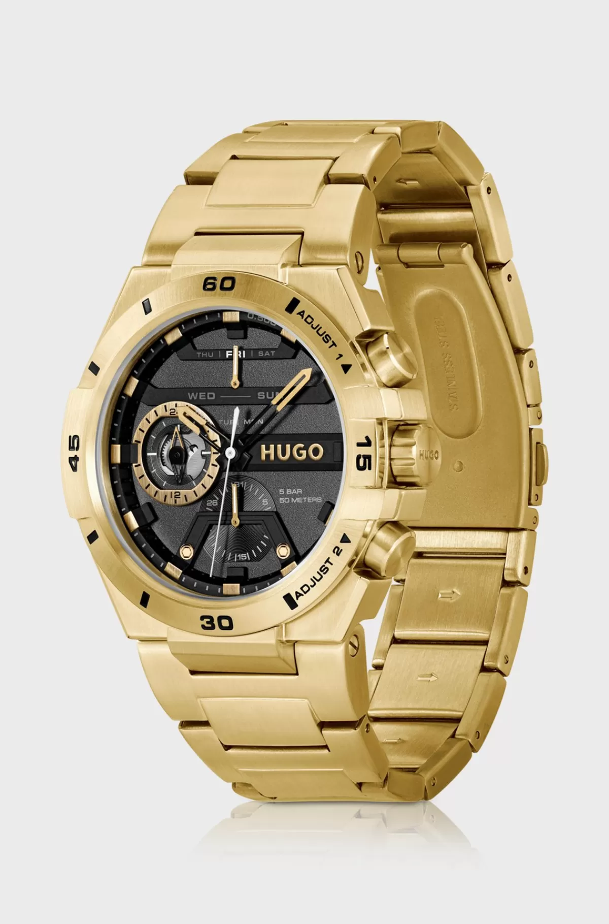 HUGO BOSS Ur I Gult Stål Med Sort Urskive Guld Best