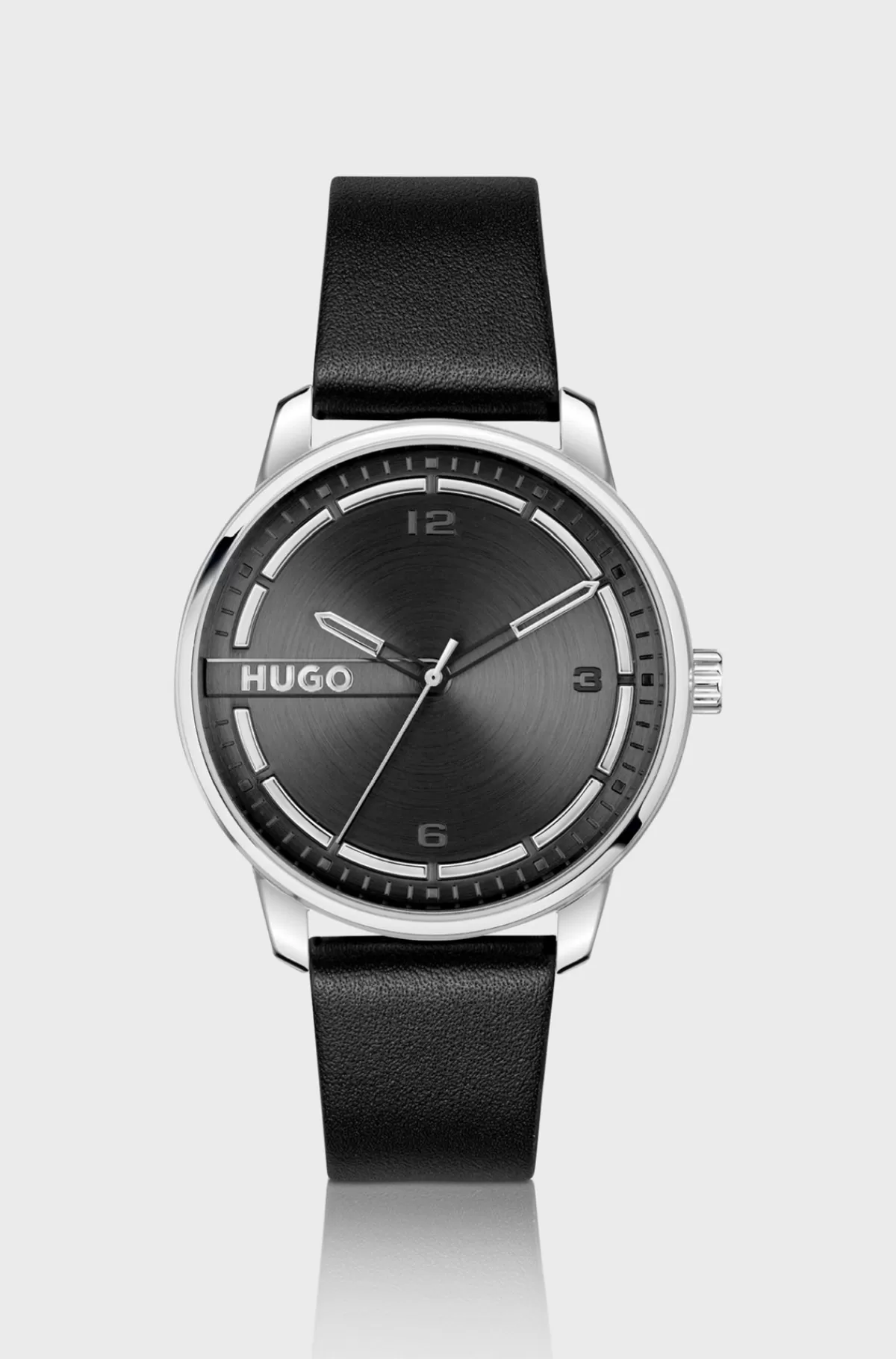 HUGO BOSS Ur I Rustfrit Stål Med Læderrem Sort Outlet