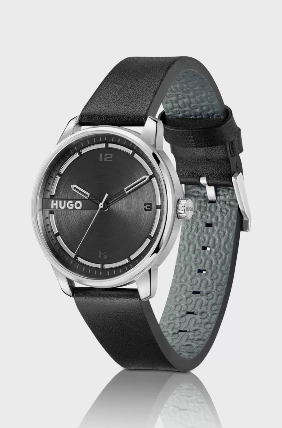 HUGO BOSS Ur I Rustfrit Stål Med Læderrem Sort Outlet