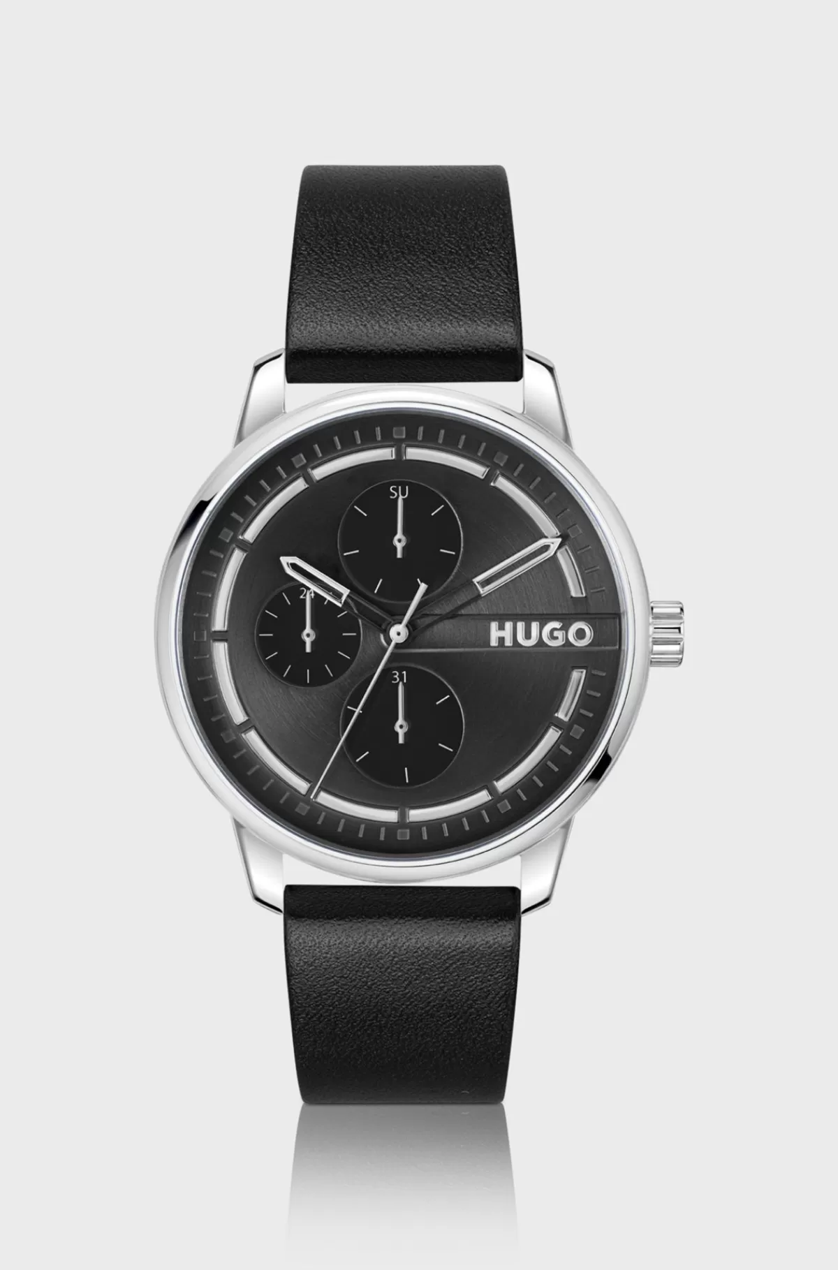 HUGO BOSS Ur I Rustfrit Stål Med Urskive Og Læderrem Sort Flash Sale