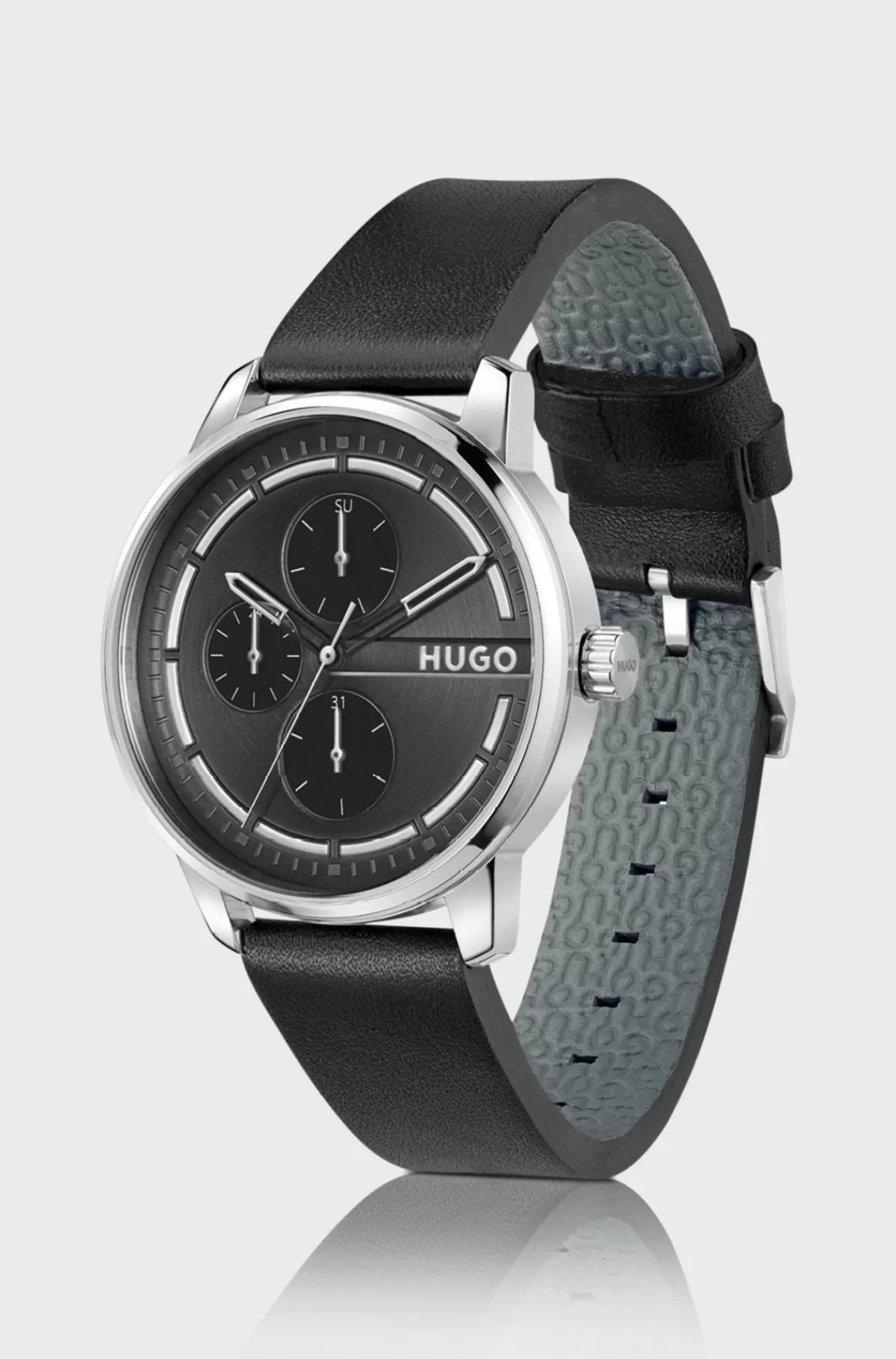 HUGO BOSS Ur I Rustfrit Stål Med Urskive Og Læderrem Sort Flash Sale