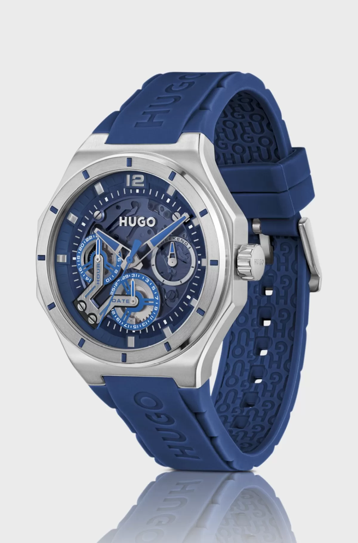HUGO BOSS Ur Med Blottet Urskive Og Silikonerem Blå Fashion