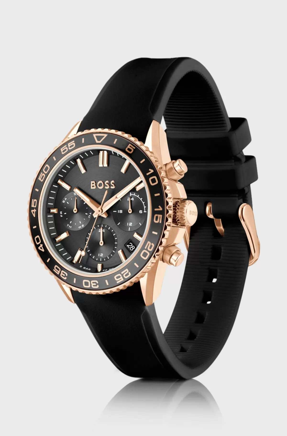 HUGO BOSS Ur Med Carnation-guld-effekt Og Silikonerem Sort Online