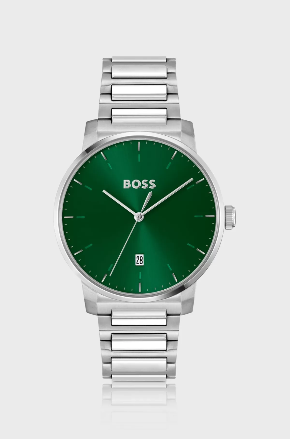 HUGO BOSS Ur Med H-lænkerem Og Grøn Urskive Sølv Flash Sale