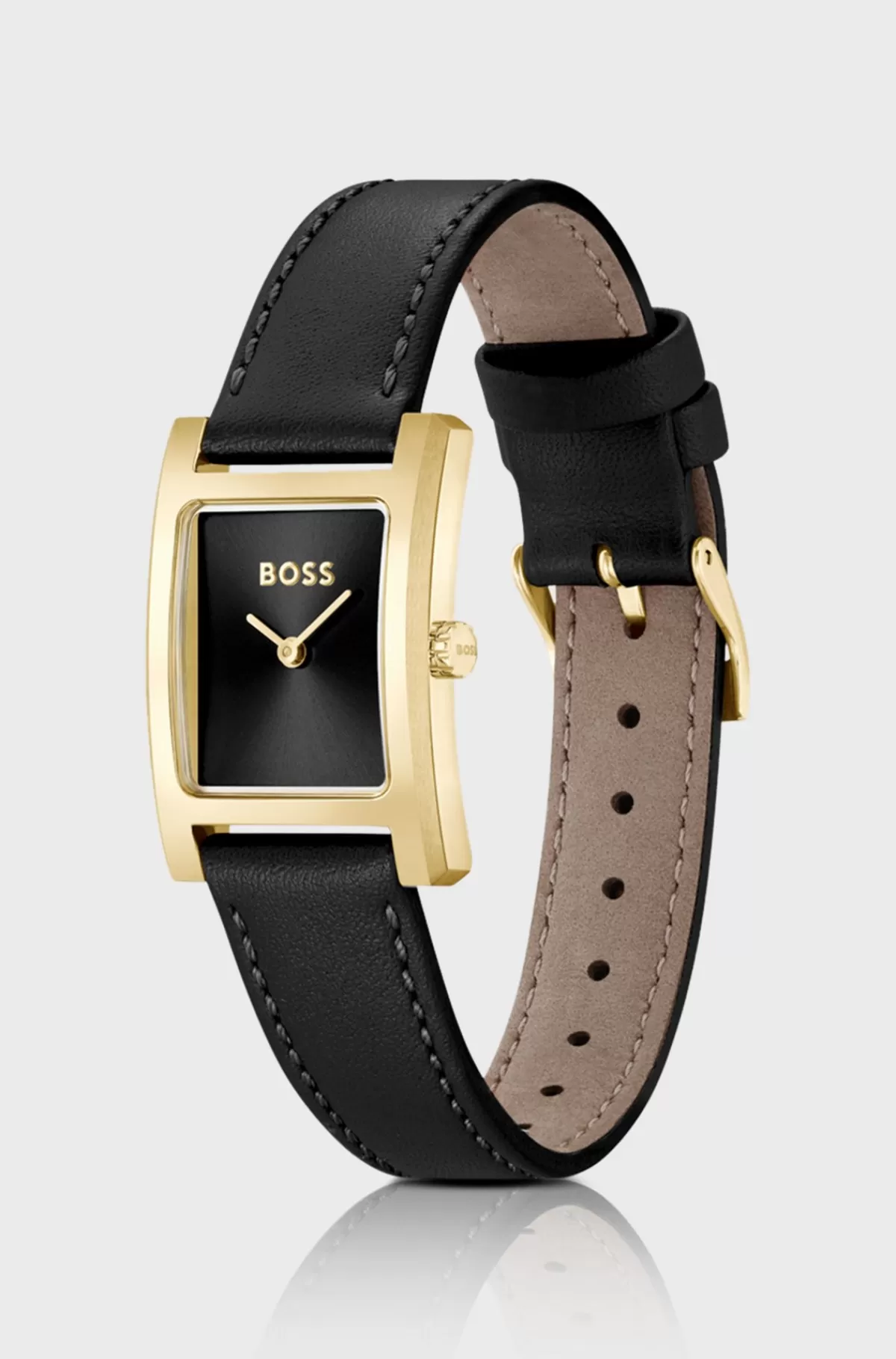 HUGO BOSS Ur Med Læderrem Og Børstet Urskive Sort Flash Sale