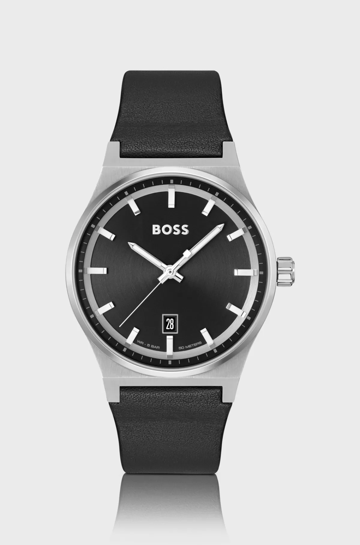 HUGO BOSS Ur Med Læderrem Og Urskive Sort Discount