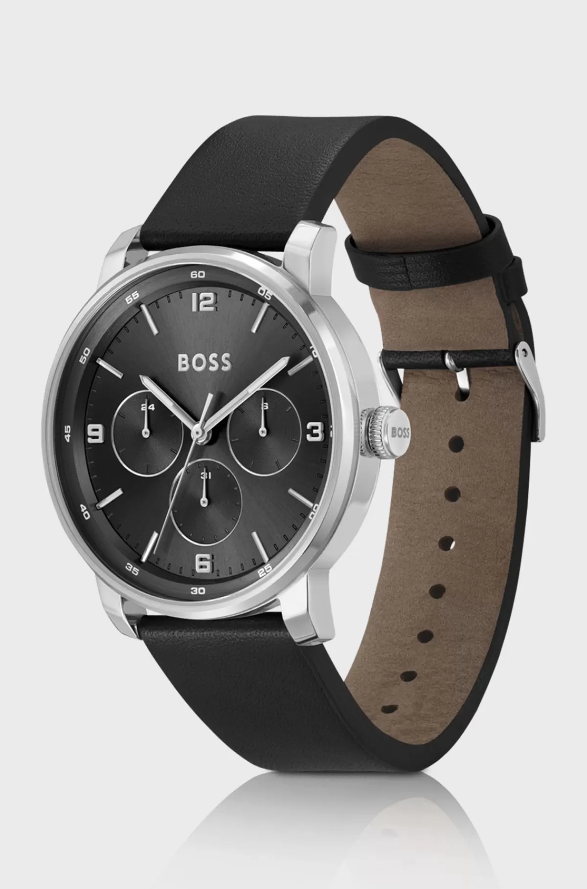 HUGO BOSS Ur Med Læderrem Og Urskive Sort Sale