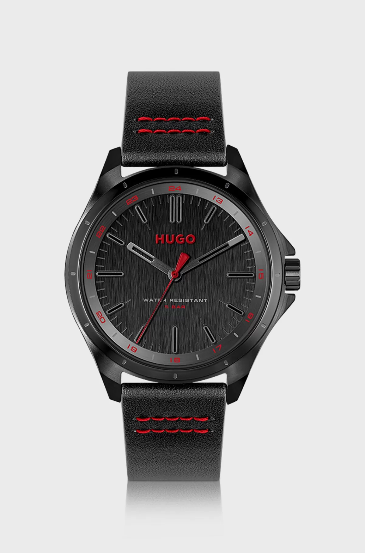 HUGO BOSS Ur Med Læderrem Og Urskive Samt Logodetaljer Sort Store