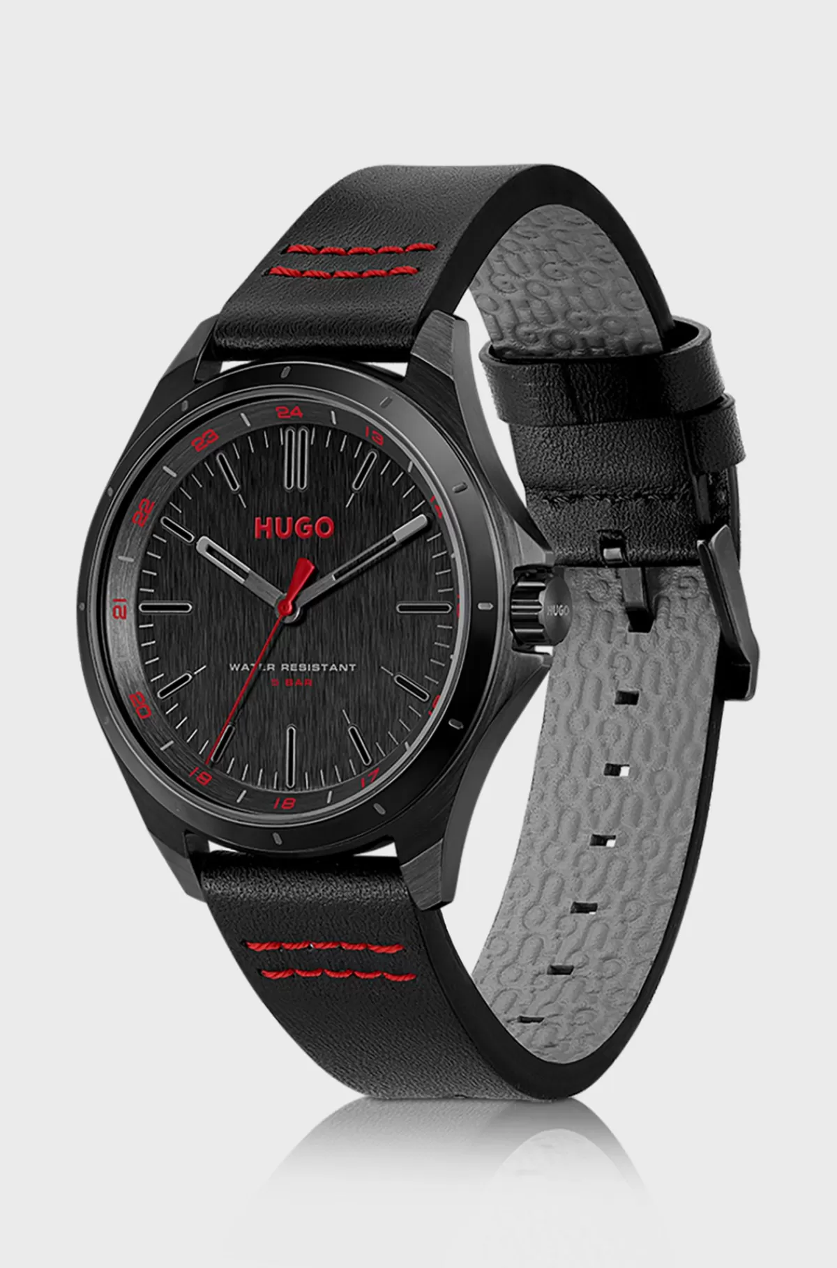 HUGO BOSS Ur Med Læderrem Og Urskive Samt Logodetaljer Sort Store