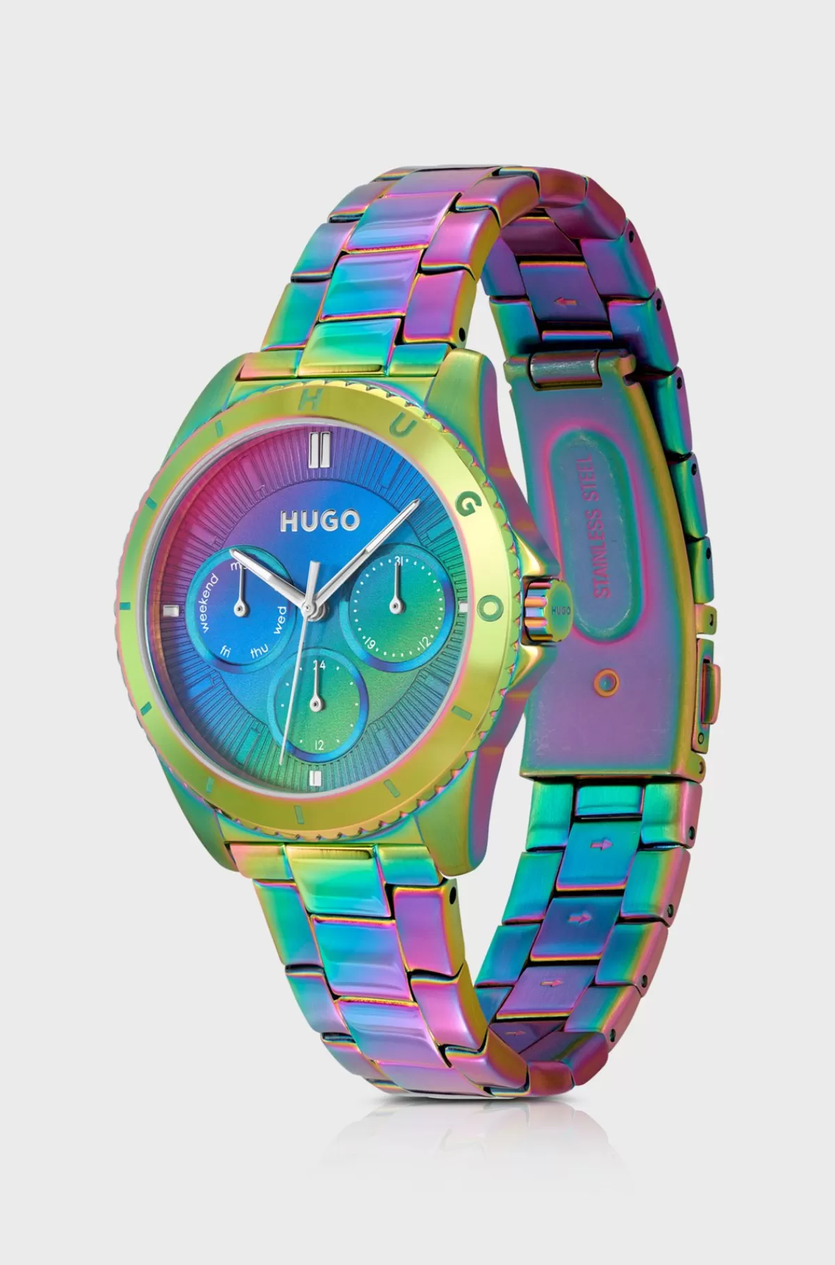 HUGO BOSS Ur Med Leddelt Rem I Regnbuefarvet Stål Guld Best