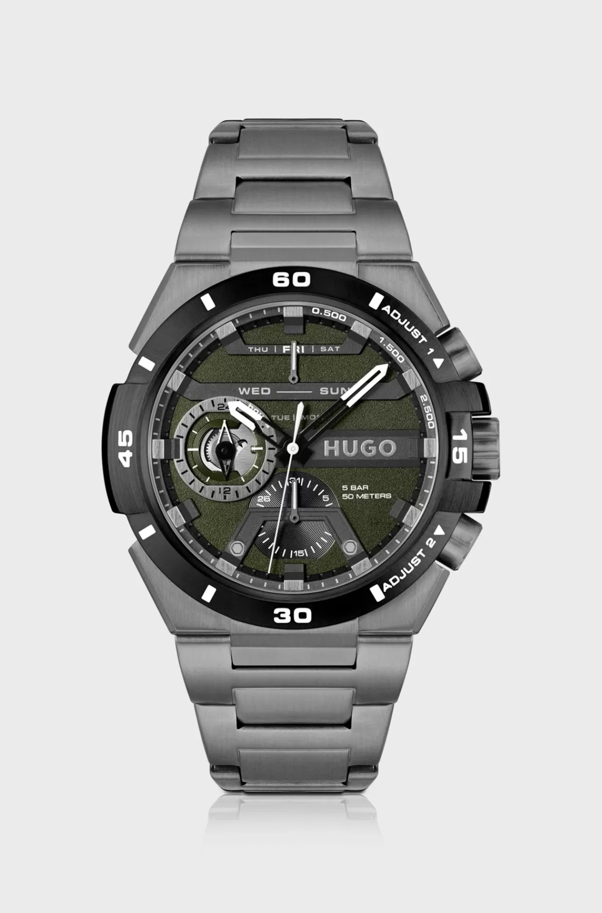 HUGO BOSS Ur Med Ledrem Og Olivengrøn Urskive Sølv Clearance