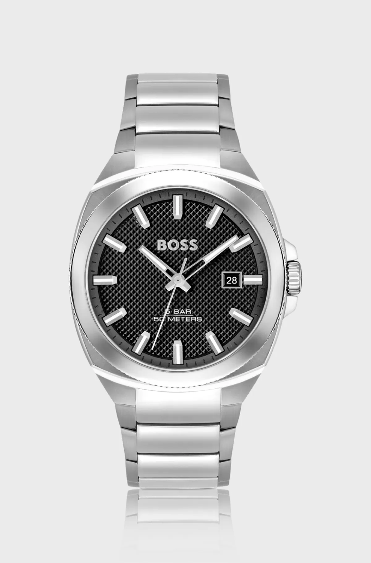 HUGO BOSS Ur Med Lænkerem Og Sort Urskive Med Guillochering Sølv Best