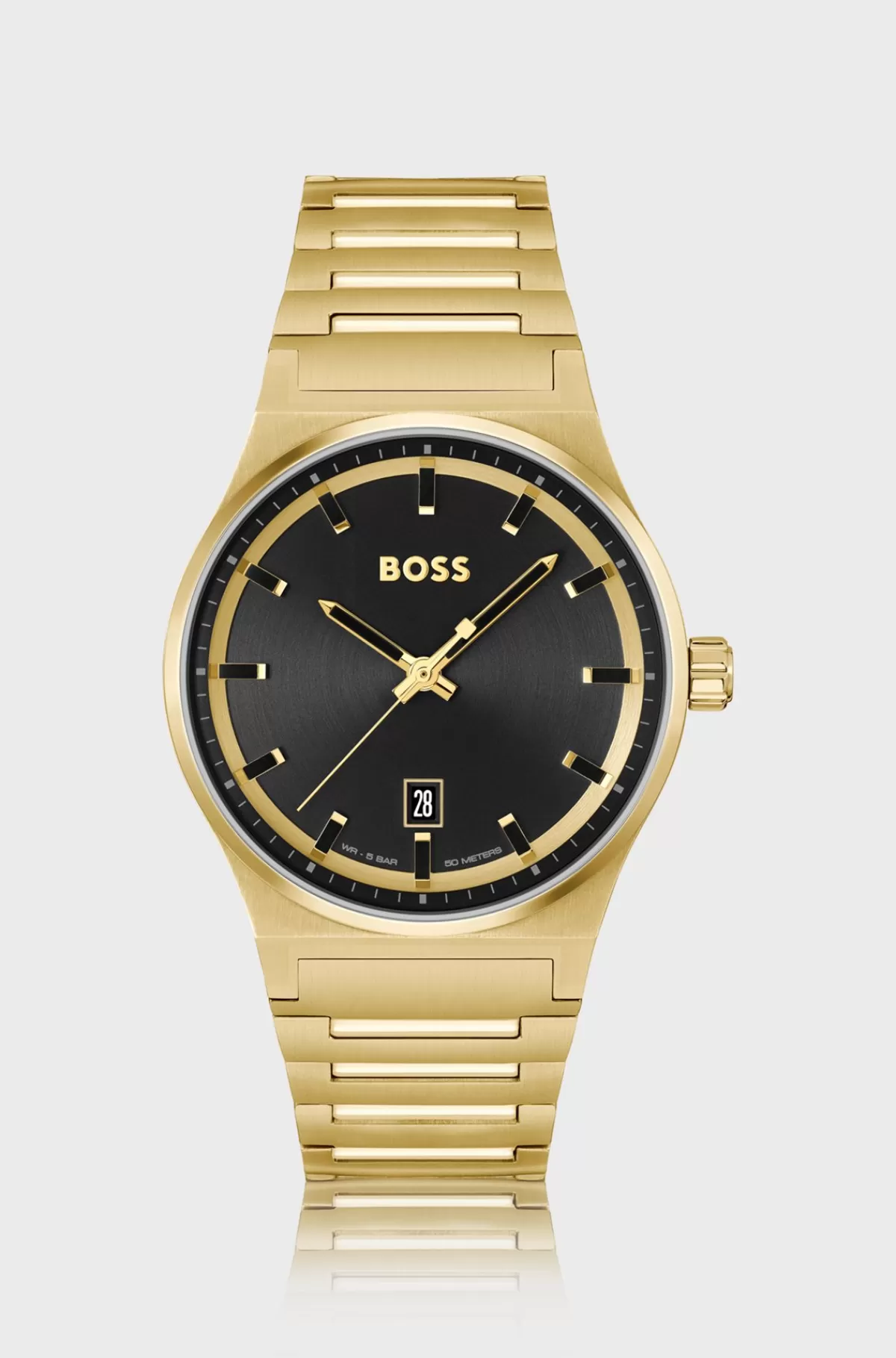HUGO BOSS Ur Med Sort Urskive Og farvet Lænkerem Guld Clearance