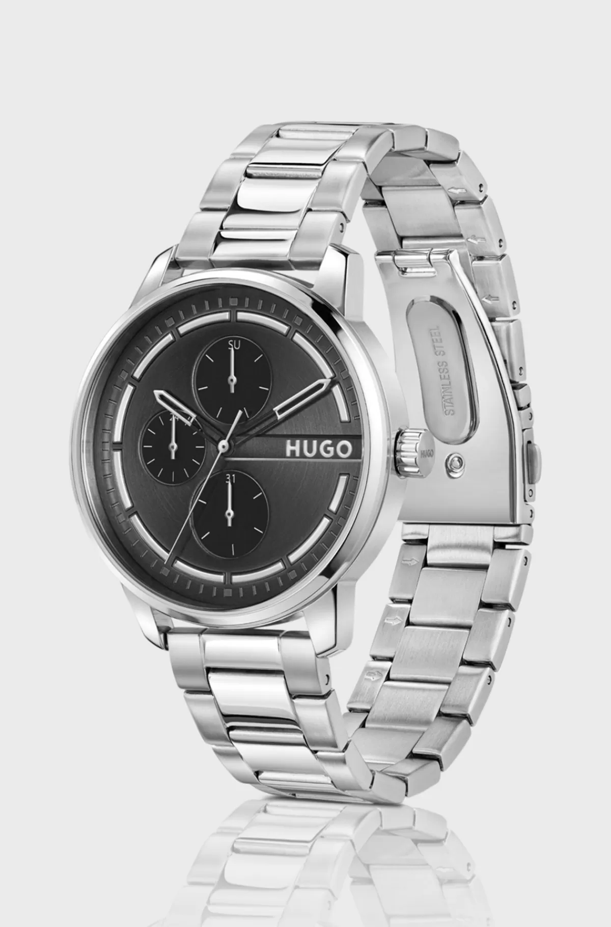 HUGO BOSS Ur Med Sort Urskive Og Lænkerem I Rustfrit Stål Sølv Online