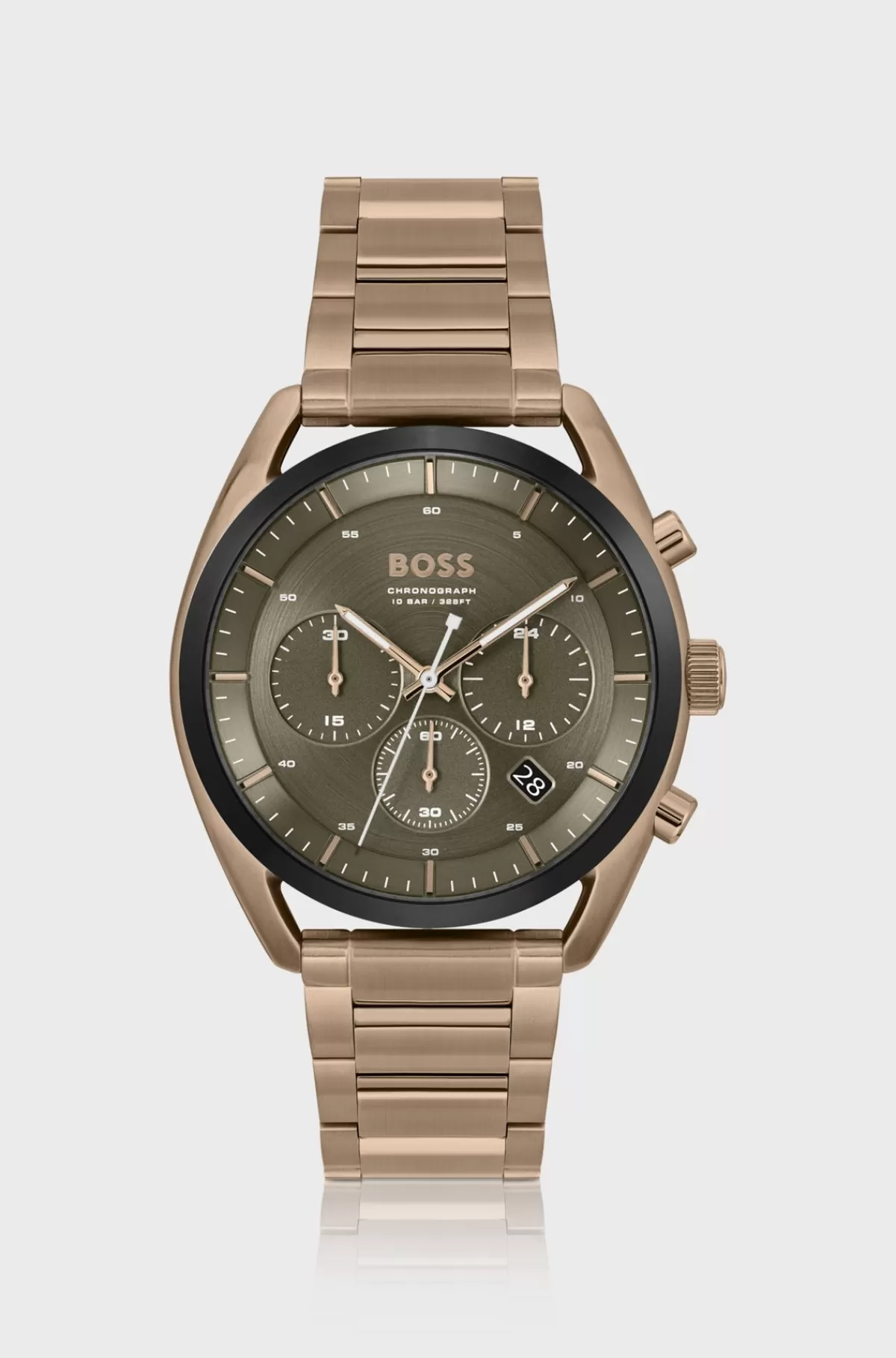HUGO BOSS Ur Med Stålrem Og Grøn Urskive Guld New