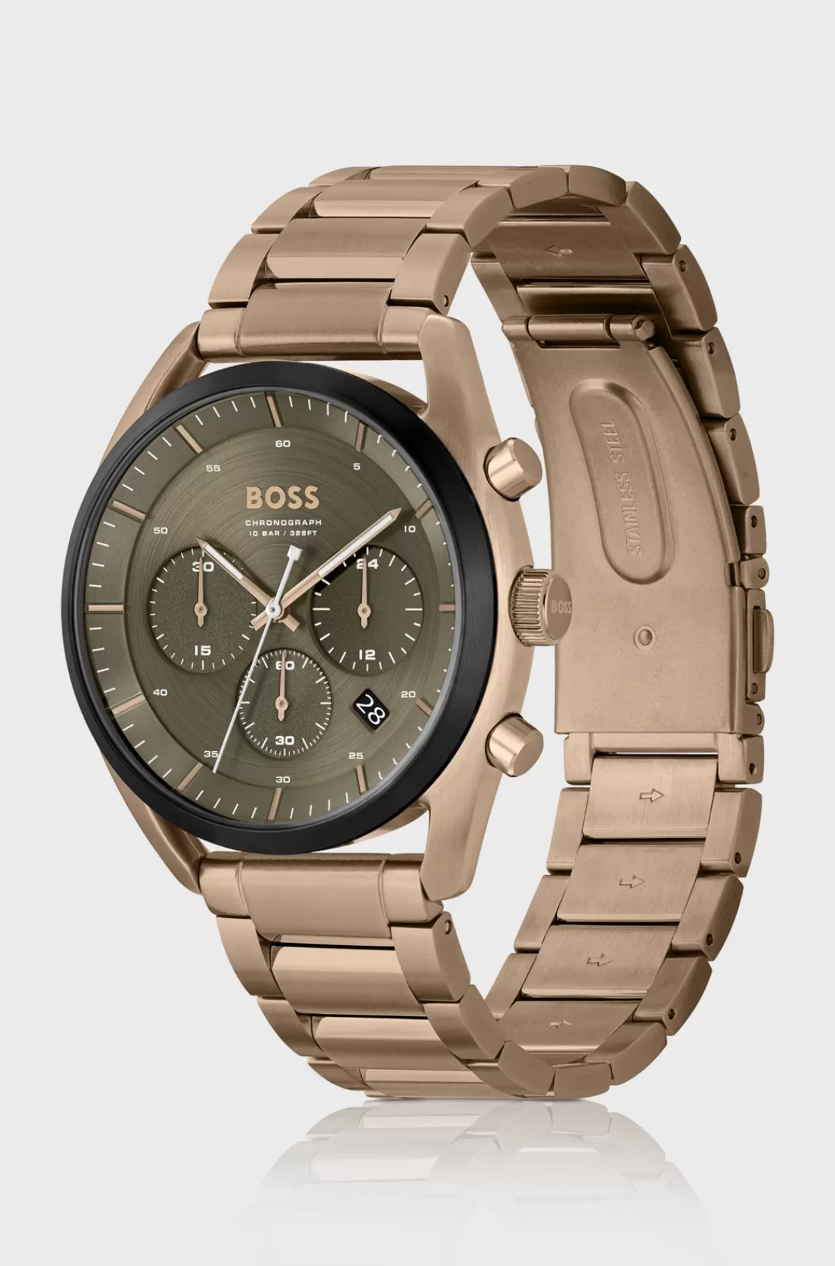 HUGO BOSS Ur Med Stålrem Og Grøn Urskive Guld New