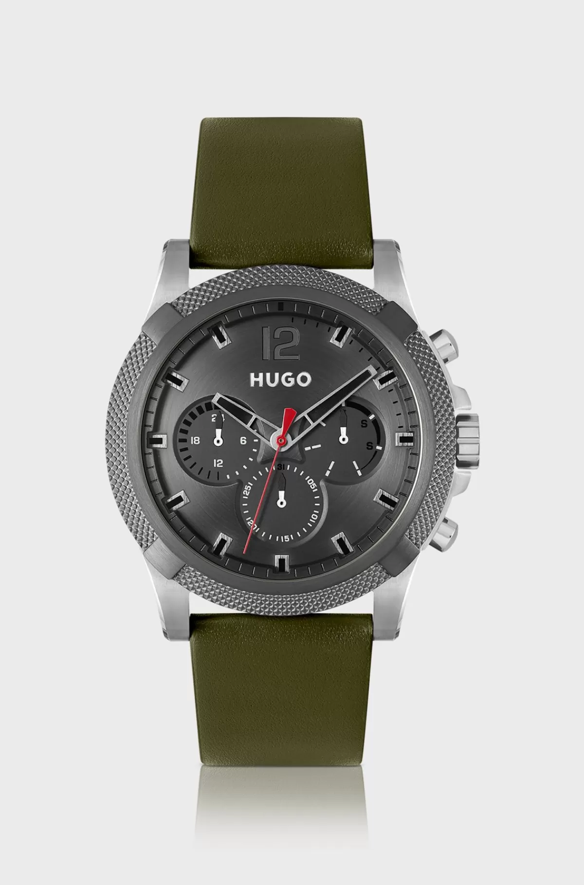 HUGO BOSS Ur Med Sub-registre Og Olivengrøn Læderrem Kaki Best