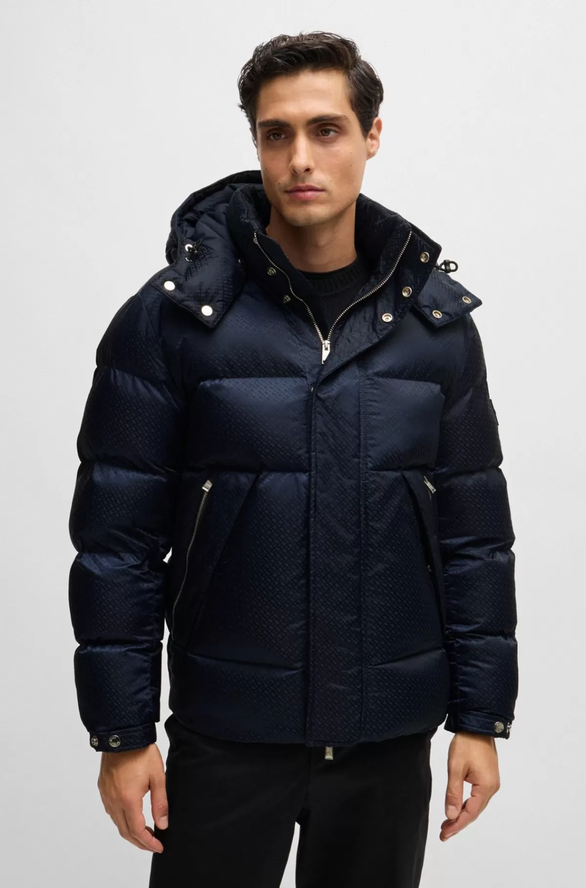HUGO BOSS Vandafvisende Dunjakke Med Mikromonogrammer Mørkeblå Fashion