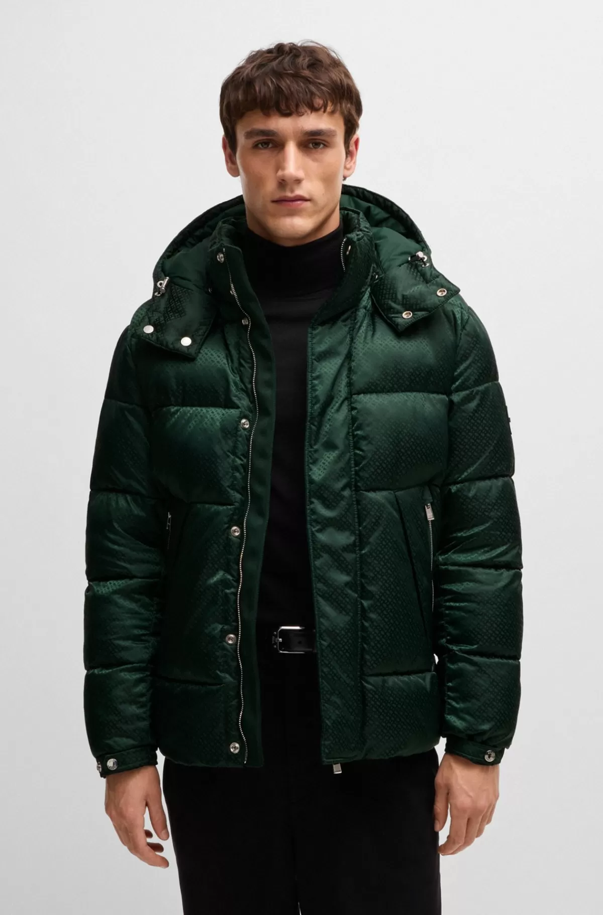 HUGO BOSS Vandafvisende Dunjakke Med Mikromonogrammer Mørkegrøn Best