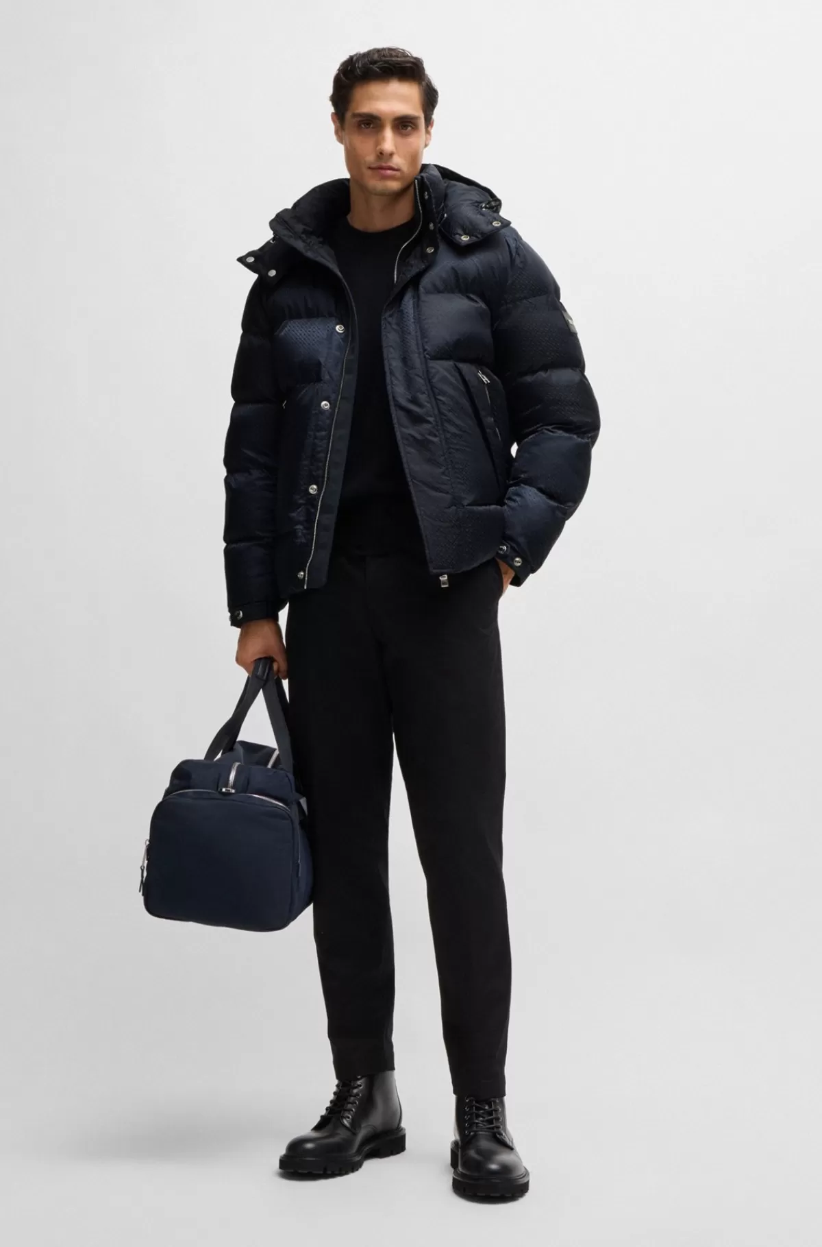 HUGO BOSS Vandafvisende Dunjakke Med Mikromonogrammer Mørkeblå Fashion