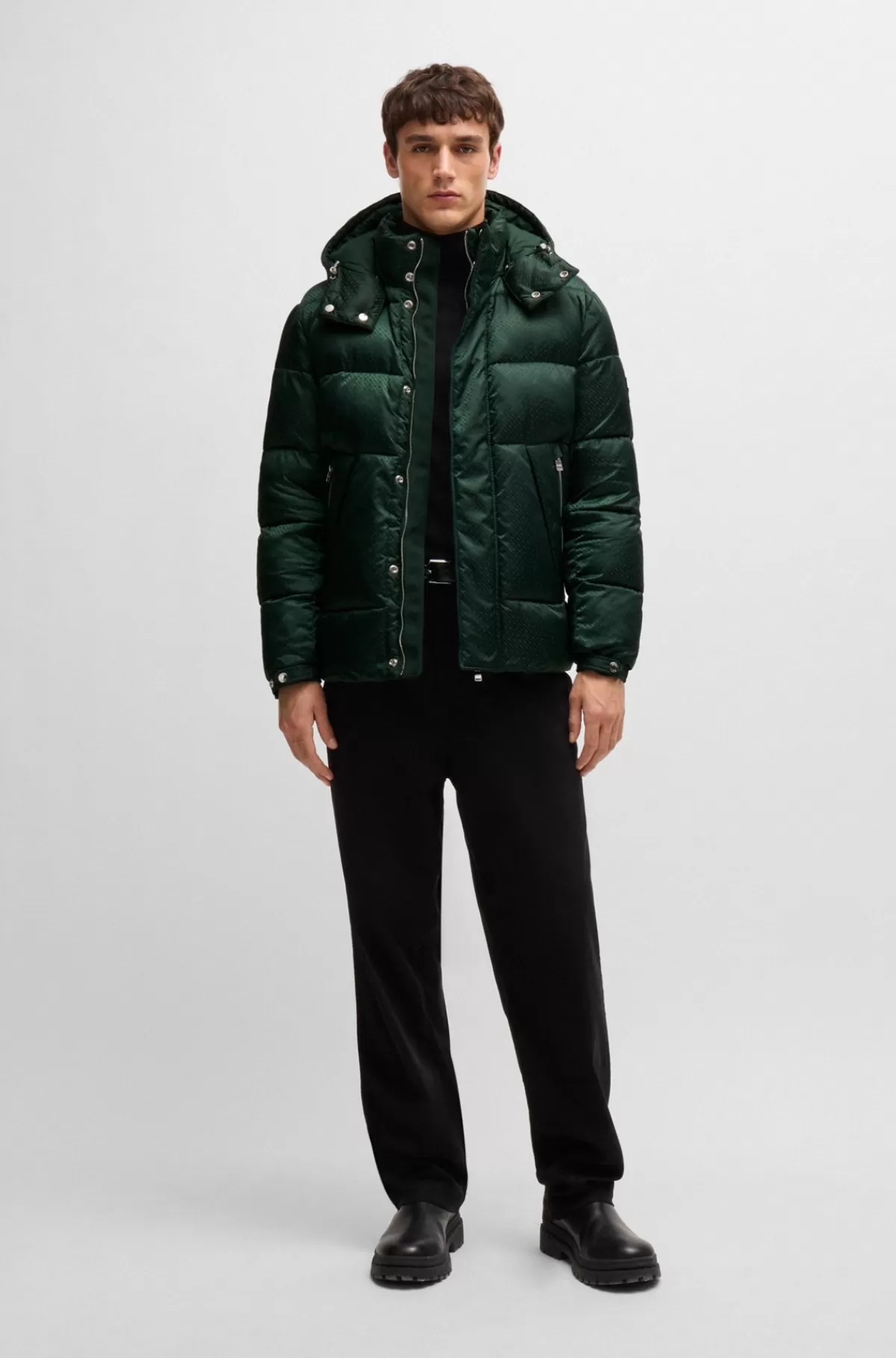 HUGO BOSS Vandafvisende Dunjakke Med Mikromonogrammer Mørkegrøn Best