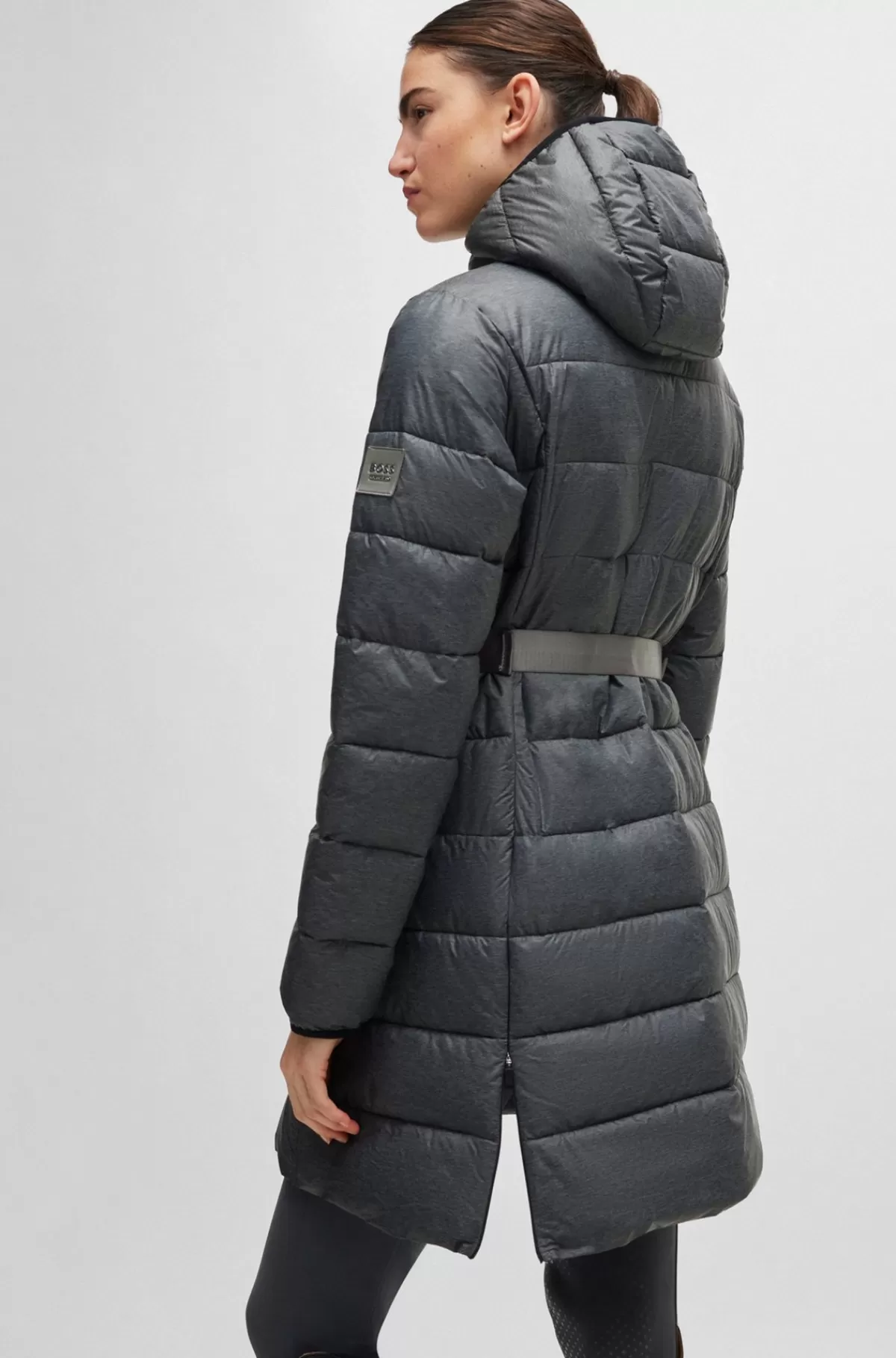 HUGO BOSS Vandafvisende Dynejakke Til Hestesport Med Hætte Og Justerbare Lynlåse Sølv Shop