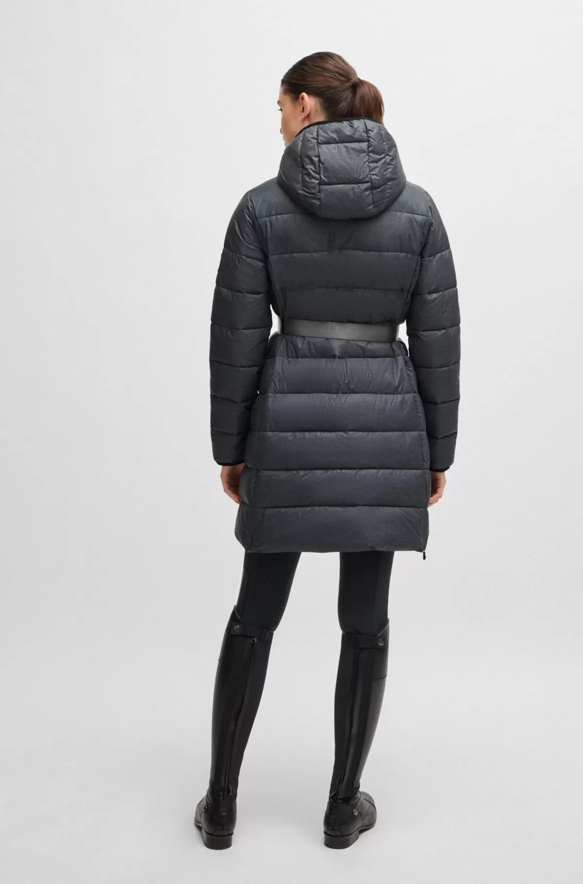 HUGO BOSS Vandafvisende Dynejakke Til Hestesport Med Hætte Og Justerbare Lynlåse Sølv Shop