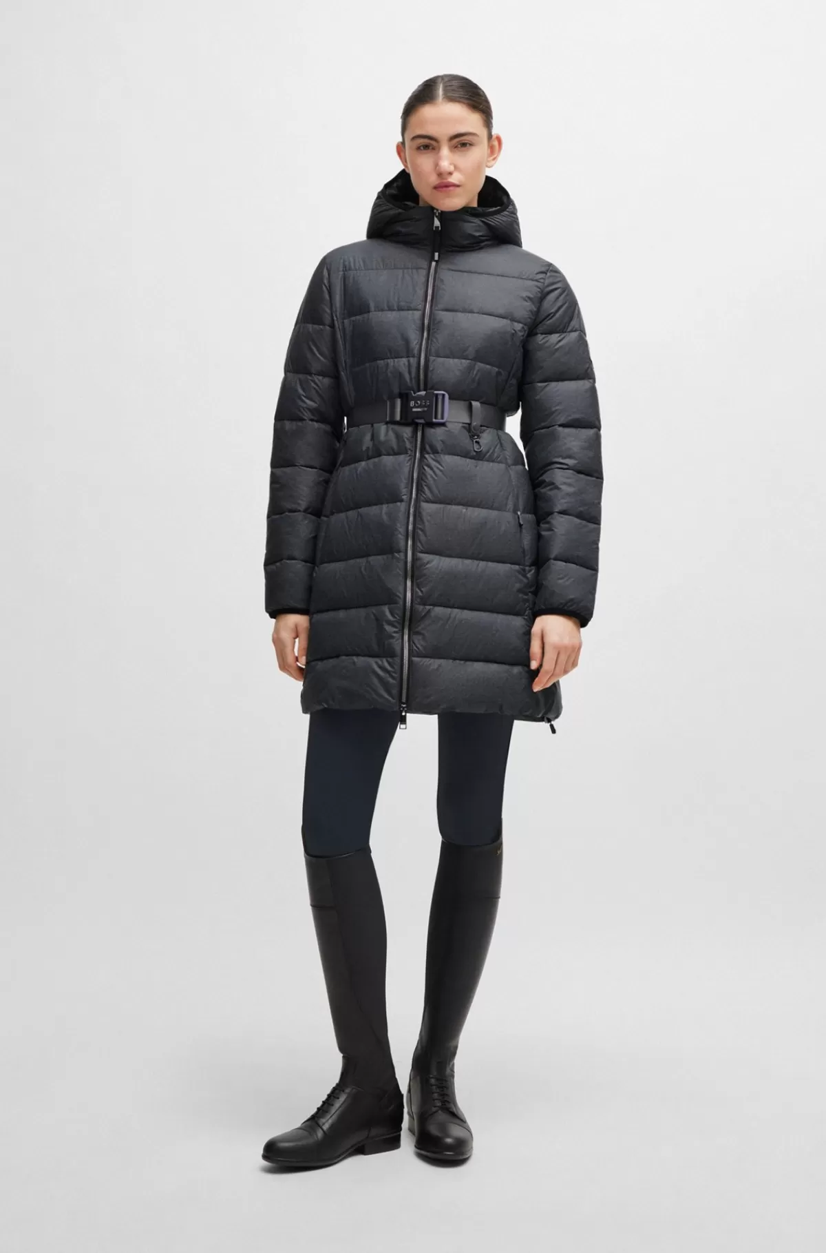 HUGO BOSS Vandafvisende Dynejakke Til Hestesport Med Hætte Og Justerbare Lynlåse Sølv Shop