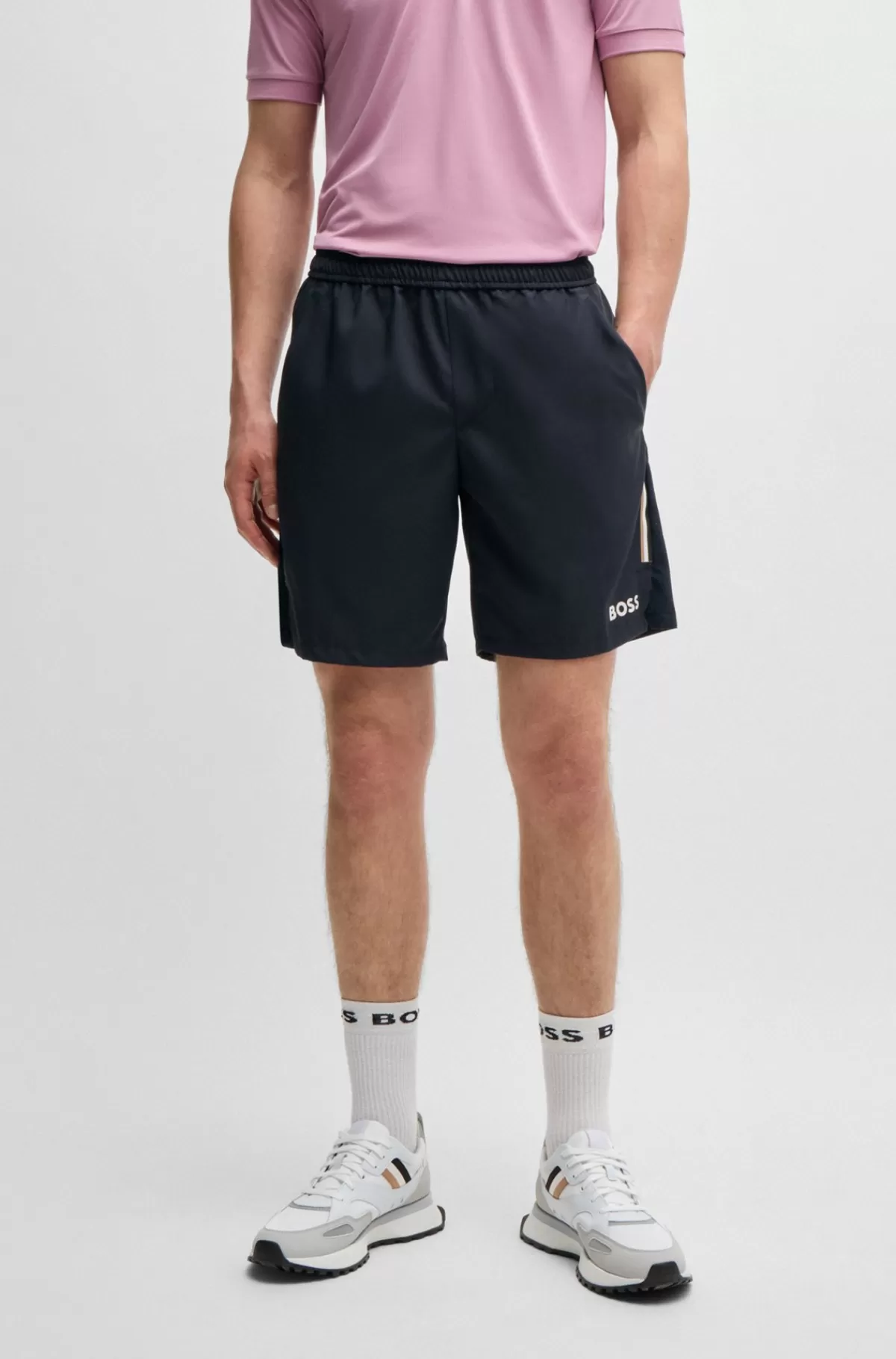 HUGO BOSS Vandskyende BOSS X Matteo Berrettini-shorts Med Logoprint Mørkeblå Sale